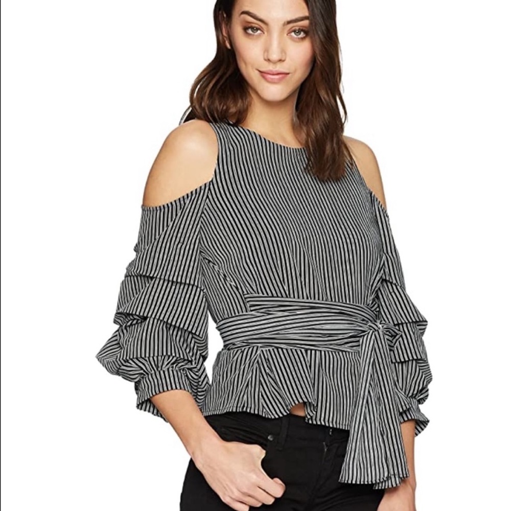 J.O.A. Striped Shoulder Cut-Out Top